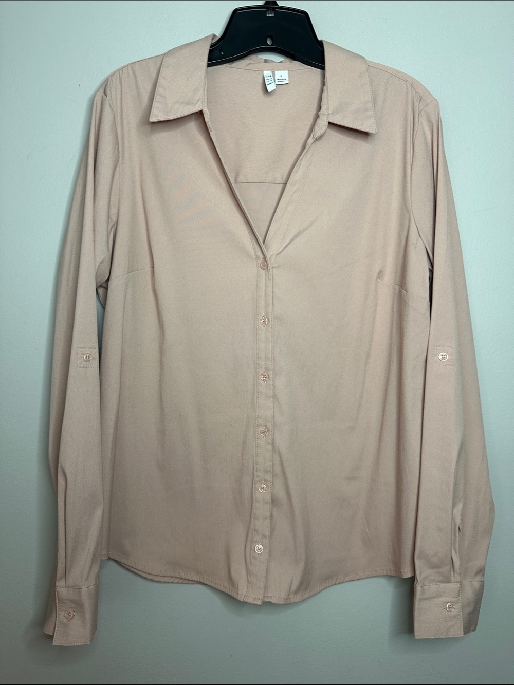 Long-Sleeve Button Shirt in Light mauve size L